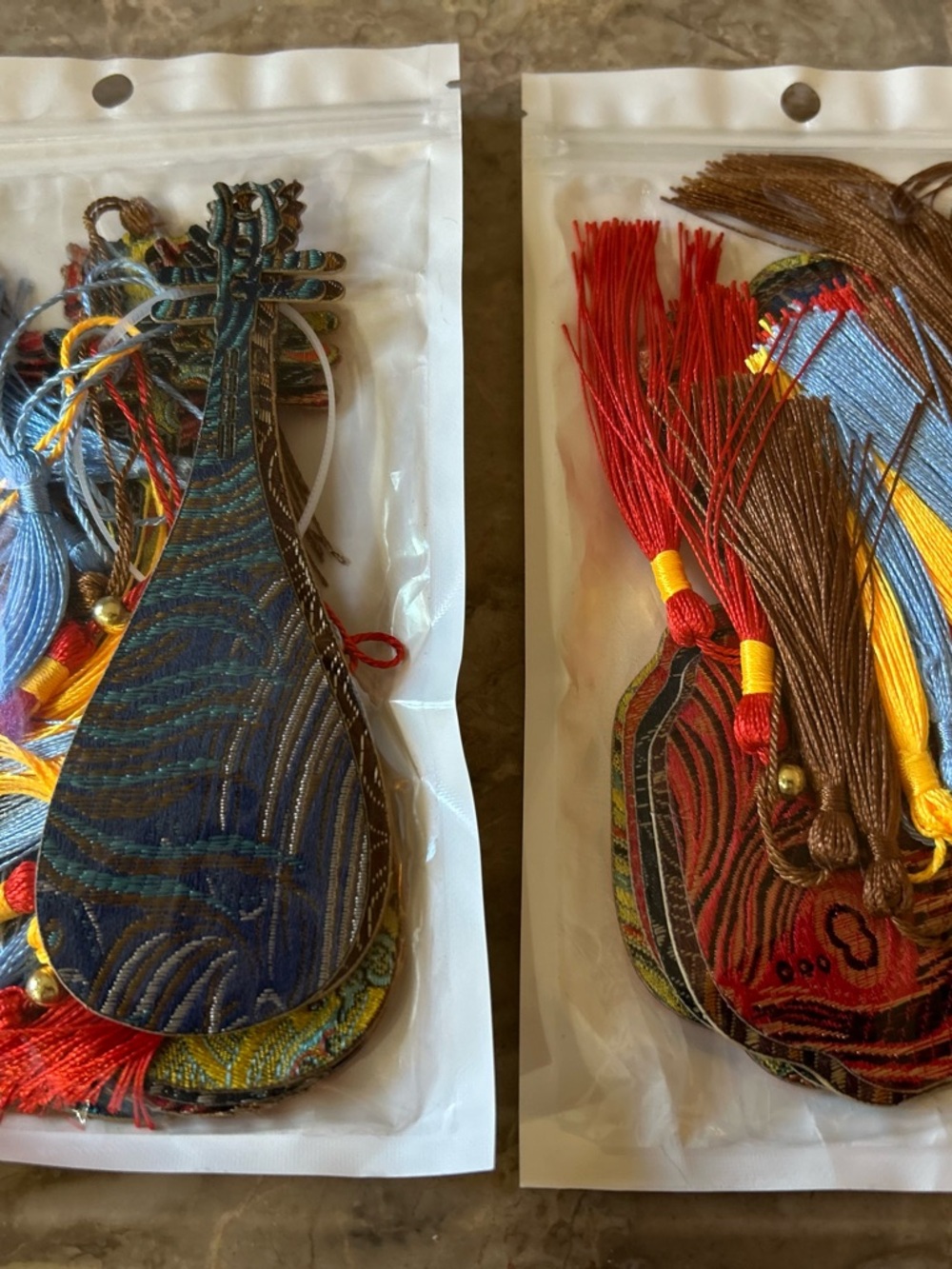 Amazon Decorative Fabric Bookmark Set with Tassels - Blue, Red, Brown